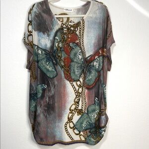 Aronia Top with Butterflies & Chain Print Size 3X NWT